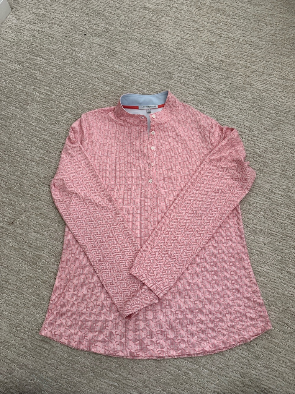 Fairway & Greene Pink Geometric Print golf active long sleeve polo Shirt women L